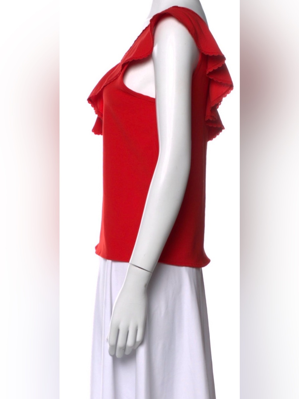 Sezane Red Ruffle V-Neck Tank - Picture 2 of 3